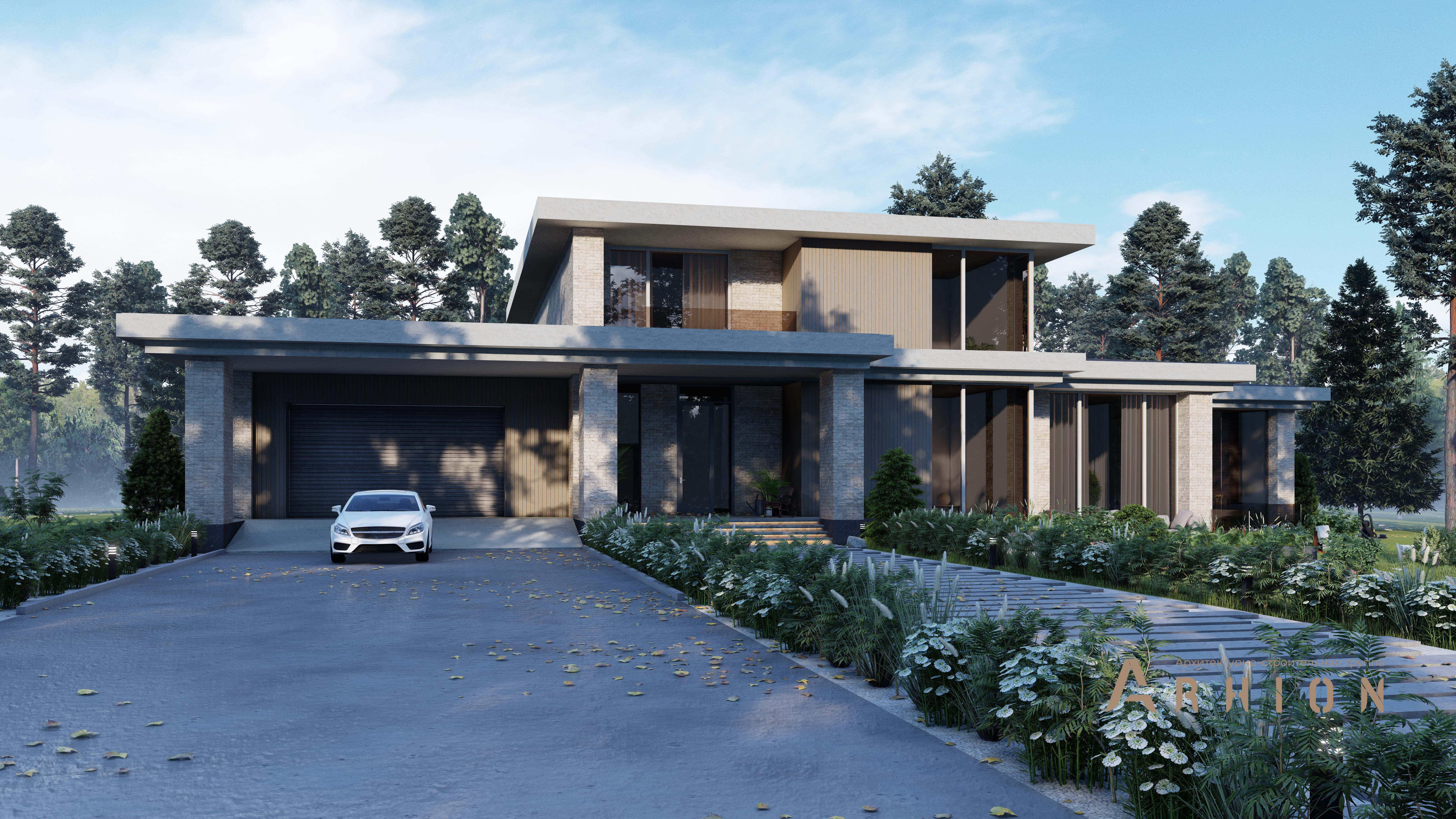 3. Проект двухэтажного дома в стиле хай-тек с плоской кровлей , H-048, площадью - 589 кв c терассой, балконом, гаражом